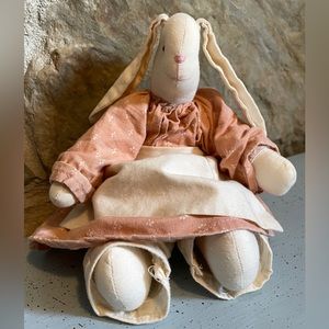 Vintage Adorable Handmade Folk Art Bunny Doll. About 8” high